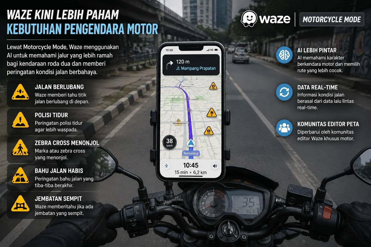 Waze Punya Mode Khusus Motor, Kasih Tau Jalan Jelek Sampai Polisi Tidur. Cocok Buat Pengendara di Jakarta?